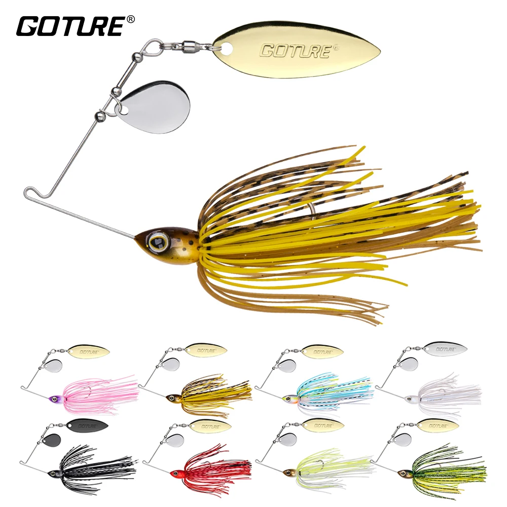 Goture New Spinner Bait 10g 14g Fishing Lure 3D Eyes Tandem Willow + Colorado Bladed Spinnerbait Buzzbait For Bass Fishing
