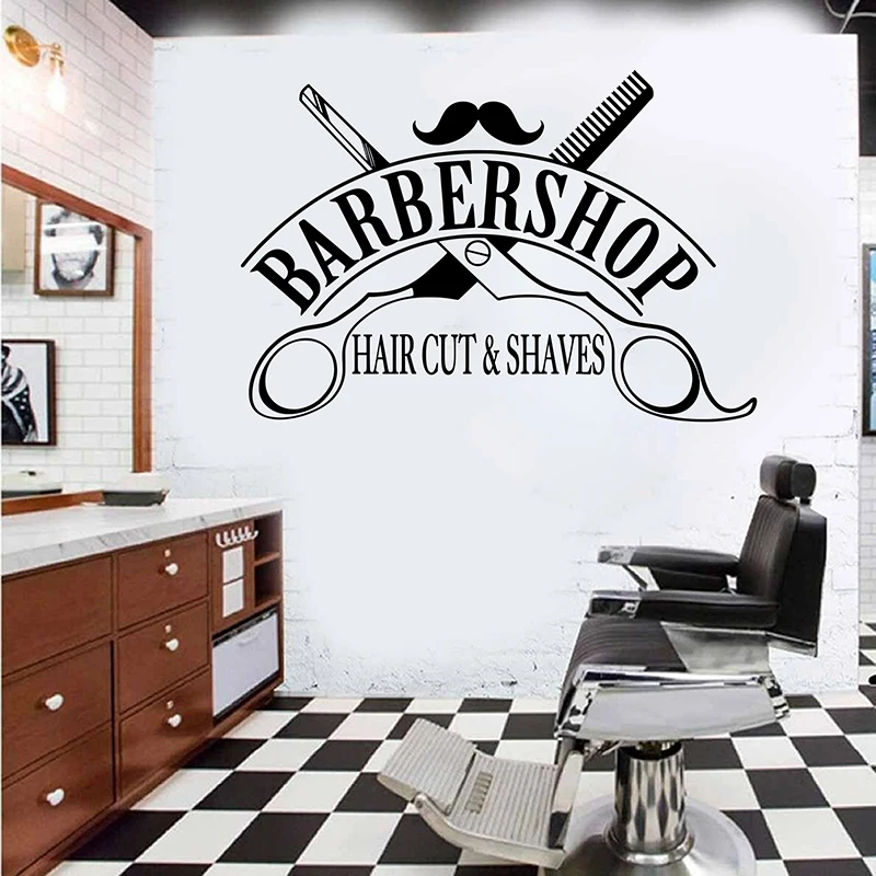 

Large Barber Shop Hair Cut Shaves Wall Sticker Barber Hairstyle Beauty Salon Wall Decal Bar Ber Spa Salon Vinyl