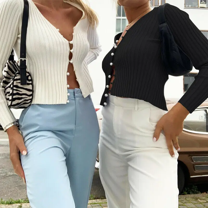 Женский трикотажный свитер с длинным рукавом однотонный кардиган пуговицами и