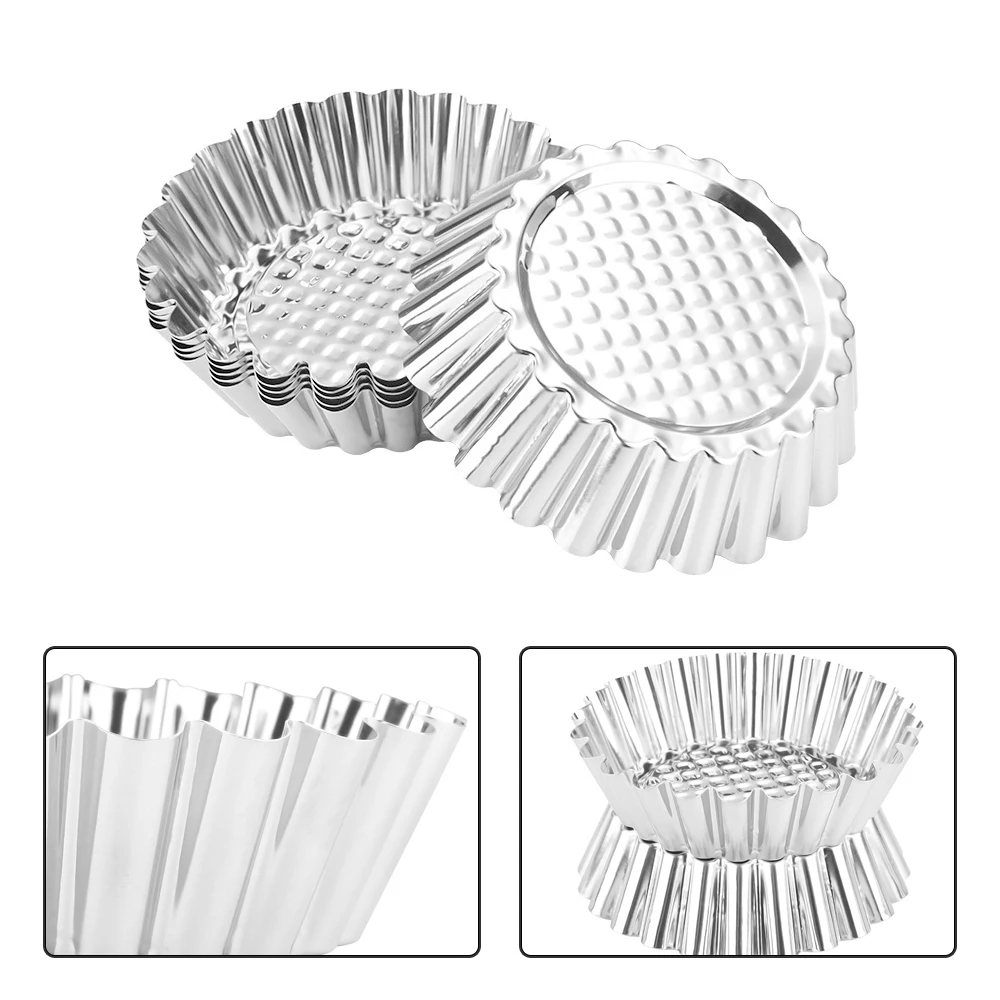 

10PCS Stainless Steel Egg Tart Mold Flower Shape Reusable Cupcake Muffin Baking Cup Tartlets Pans Egg Pastry Mold Baking Tools