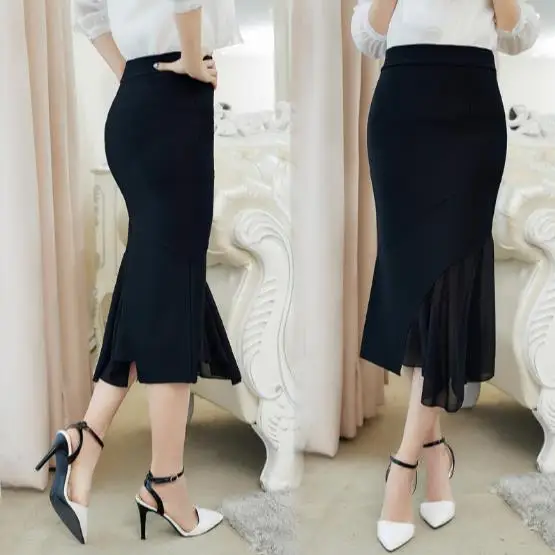 3XL 4XL 5XL fashion patchwork chiffon Women's skirts Pack hip medium long ladies skirt plus size high waist female RQ190 | Женская