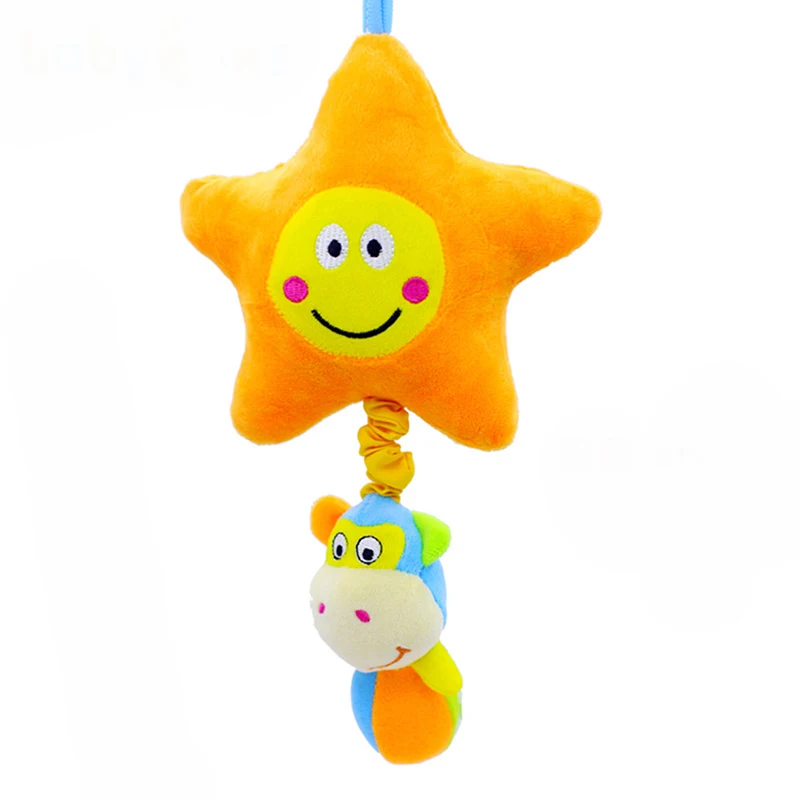

Cartoon Print Plush Toys Pull The Bell Rattles Toys Star Moon Baby Soft Toys Baby Plush Doll Bed Charms