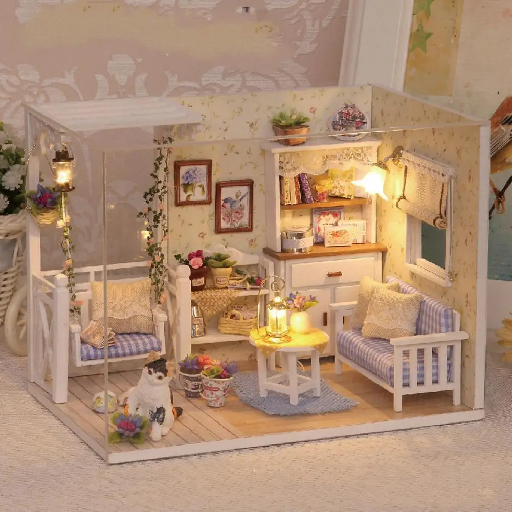 

Кукольный домик «сделай сам», деревянный миниатюрный дом для кукол со светодиодной подсветкой, игрушки для детей, подарок на Рождество