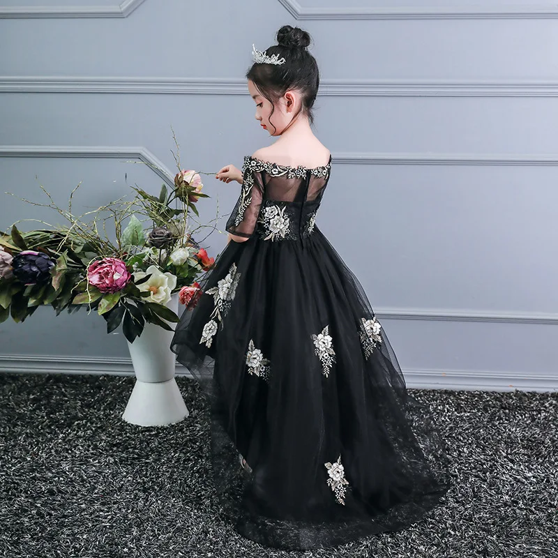 Свадебное платье с цветочной вышивкой для девочек короткое спереди длинное