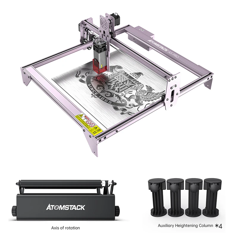 Hot ATOMSTACK A5 PRO 40W Laser Engraving Machine Lazer Engraver Printer with Y-axis Rotary Roller For Cans Eggs Cylinders Bottle