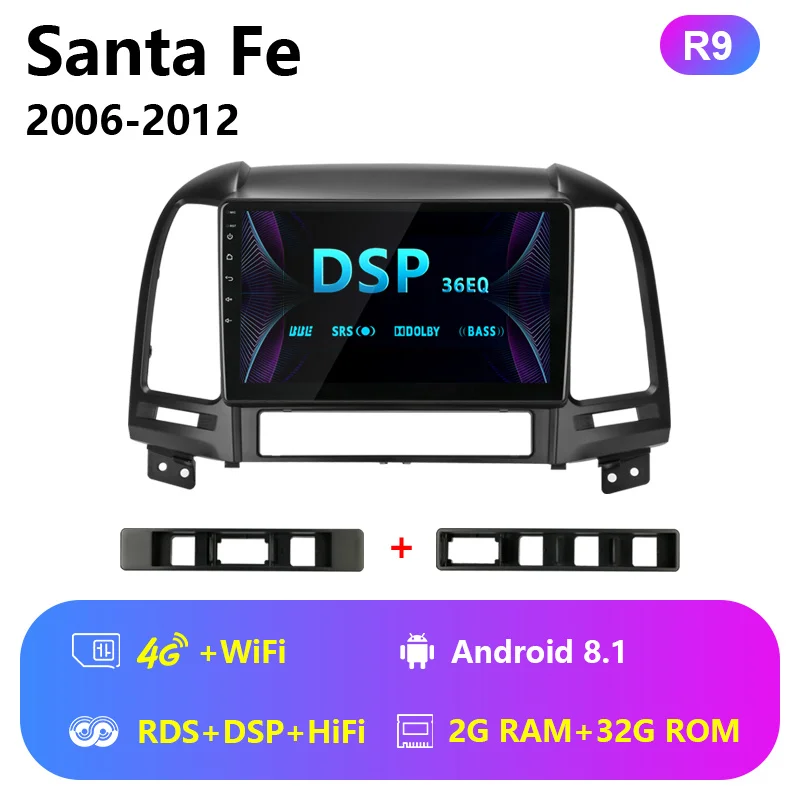 4G wifi with RDS DSP Jansite " RDS 4G Wifi автомобильное радио для hyundai Santa Fe 2006-2012 Авторадио сенсорный экран для Android зеркало GPS-link плеер с рамкой - Color: 4G wifi with RDS DSP