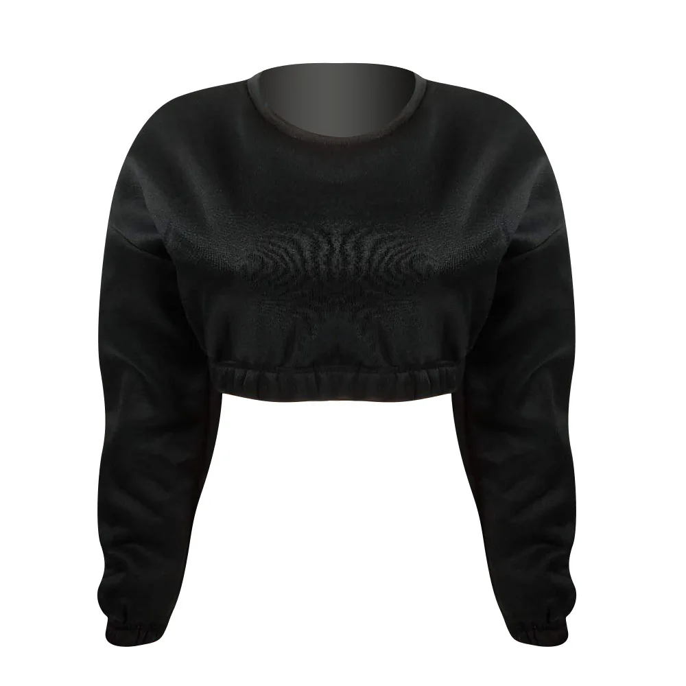 

Crop Sweatshirt Fleece Long Sleeve Short Sweatshirt Black White Pink Yellow Streetwear Women Winter Fall 2021 Women Clothing