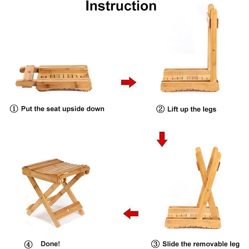 

Folding Bamboo Step Stool for Shower, Leg Shaving and Foot Rest, Fully Assembled Wooden Spa Bath Chair for Adults Kids