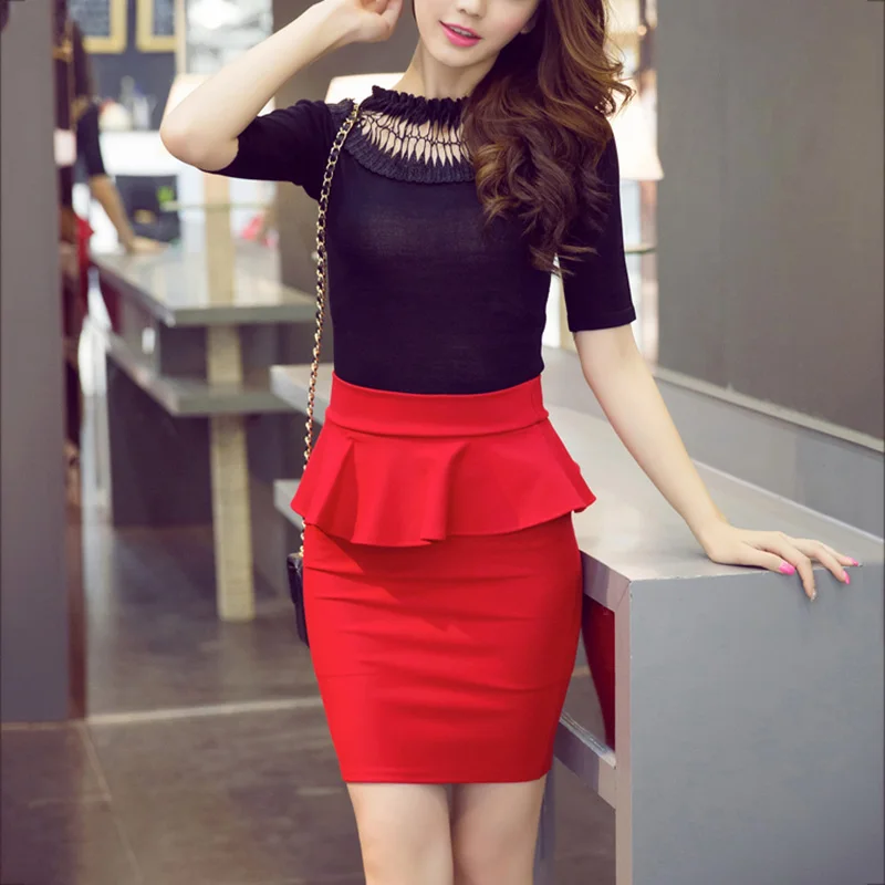 

Sexy Women Ruffle Pencil Skirt Summer Casual Bodycon Elegant Open Slit OL Skirts Plus Size 5XL BMF88