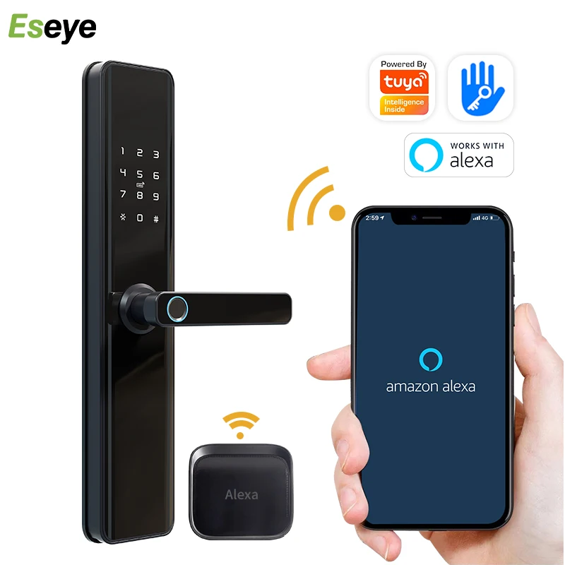 

Eseye TT Lock APP Electronic Door Lock Fingerprint Smart Card Support Temporary Password Broken Bridge Door Lock Gateway