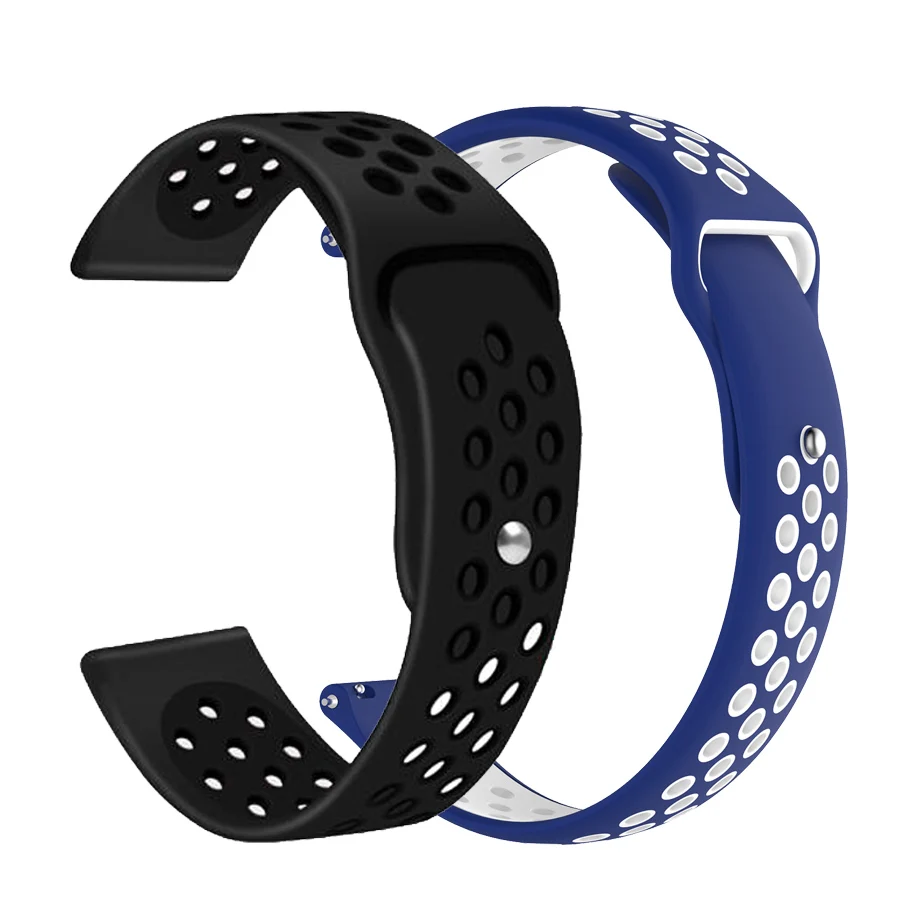 2 шт./упак. силиконовые ремешки для часов Ремешок для Huami Amazfit Bip наручный ремешок для часов для amazfit pace stratos 2s GTS GTR 42/47 мм браслет - Цвет: black-bluewhite