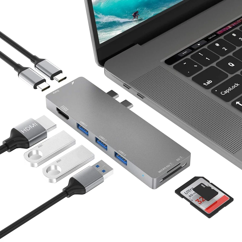 Thunderbolt 3 Тип-C концентратор 8 в 1 кард-ридер USB3.1 Зарядное устройство адаптер 4K HDMI для