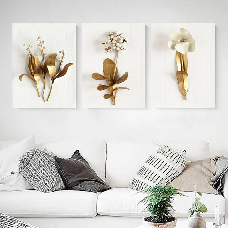Скандинавские растения Золотой лист холст картина ботанические плакаты и печать