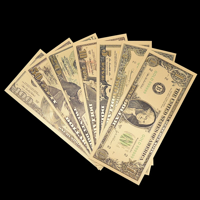 7 шт./компл. США Золотая фольга банкноты Америка Поддельные Банкноты все доллары