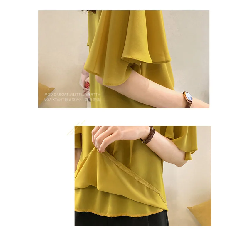 Женская шифоновая блузка с коротким рукавом свободная однотонная Элегантная