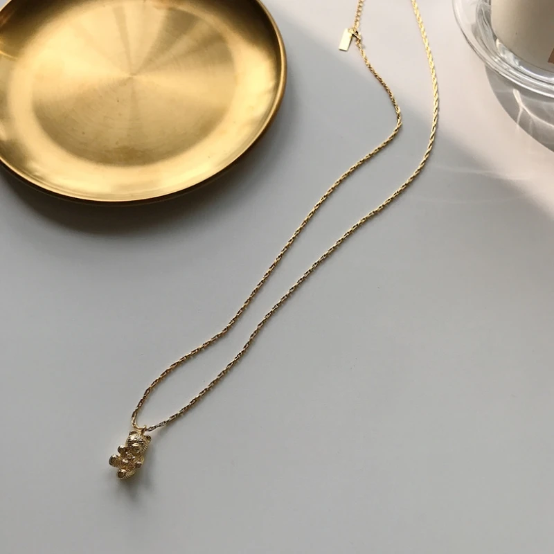 

925 sterling silver CZ toy bear pendant necklace gold fashion wild funny designer necklace for women charms jewelry Gifts