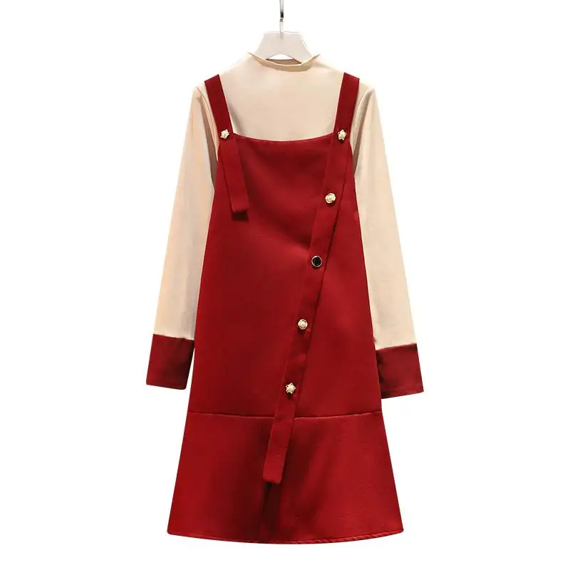 

Women 2020 Spring Autumn Fashion Slim 2 Piece Dress Set Female Elegant Long Sleeve O-Neck Top And Vest Dresses Suit Outfits R133