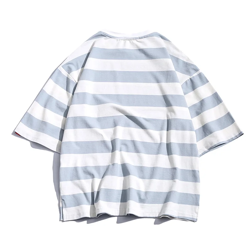 Men Top Casual Stripe Short Sleeve Men's Color Contrast Sleeves Mannen T-shirt Male T Shirts | Мужская одежда