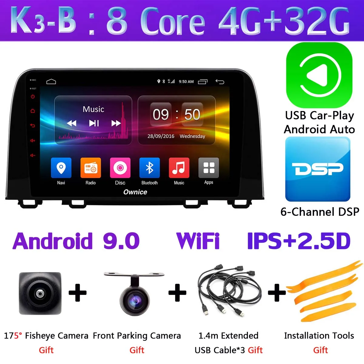 K3-B-CarPlay 360°4×DVR камера 1 Din камера Android 9,0 4G+ 64G SPDIF DSP CarPlay Автомобильный мультимедийный gps радио плеер для Honda CR-V CRV - Цвет: K3-B-CarPlay
