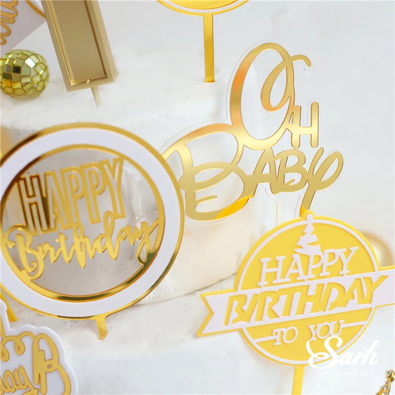 Золотой акриловый розовый желтый Топпер для торта С Днем Рождения Круглая Корона