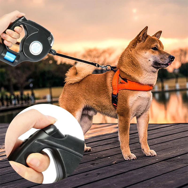 

4.5M LED Pet Dog Leash Flashlight Extendable Retractable Pet Dog Leash Lead with Garbage Bag