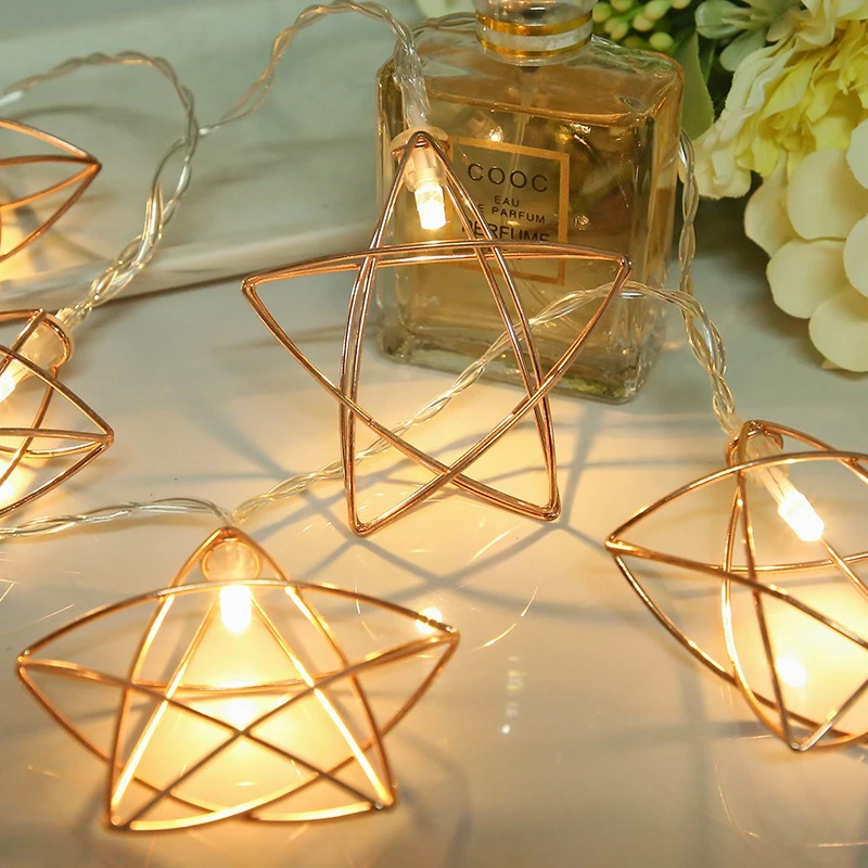 

1.5 M 10 Lamp Metal Wrought-out Pentagar Stars Decorative Light String Birthday Party Festival Decoration Home Decor
