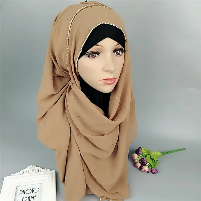 Imixlot Новое поступление блестящие хрустальные мусульманские простой хиджаб
