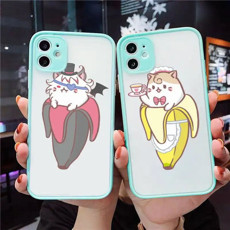 

Cartoon cat dog Finger Funny Banana Phone Case Matte Transparent for iPhone 7 8 11 12 s mini pro X XS XR MAX Plus cover funda