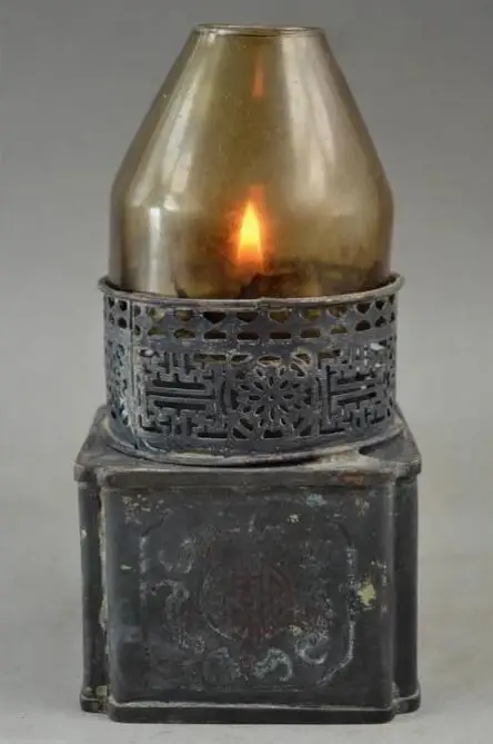 

Copper Statue Old Collectibles chinese Handwork Copper Carving Flower Usable Big Rare Oil Lamp