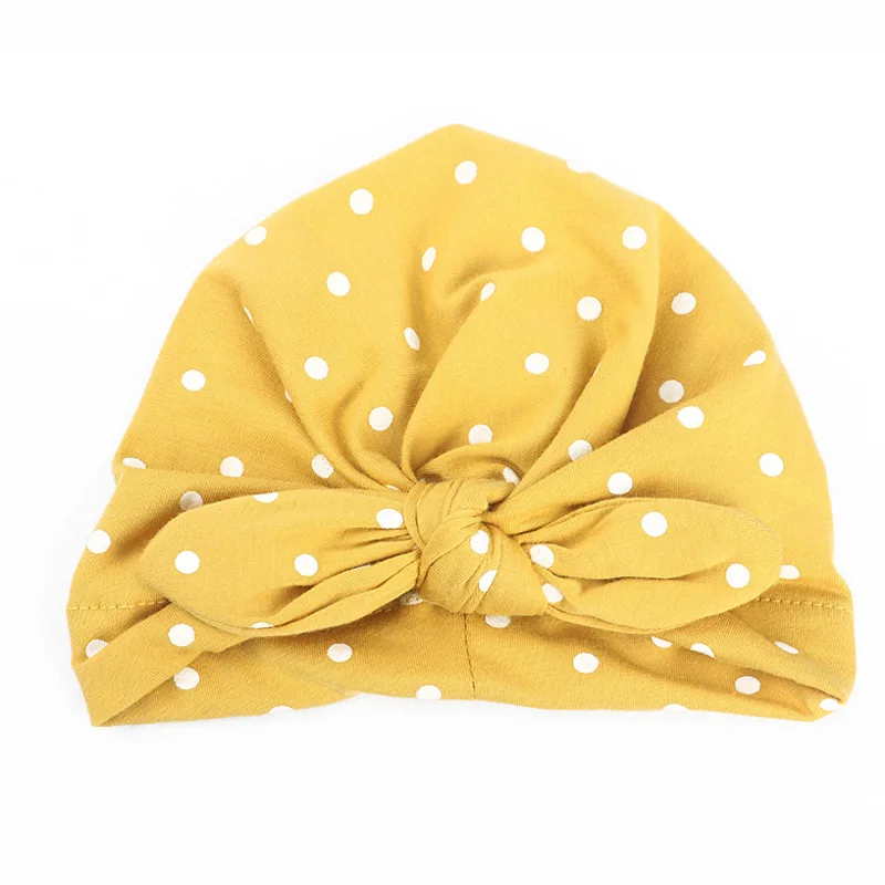 yellow 1 шт., милые, в крапинку, шляпа с бантиком для маленьких девочек, хлопок, яркие цвета, Детская чалма колпачок для новорожденных девочек, эластичные Аксессуары для младенцев, От 0 до 2 лет - Цвет: yellow