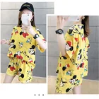 Хлопковая пижама Disney с круглым вырезом и мультяшным Микки, летняя Пижама с коротким рукавом, милая одежда для отдыха с Микки