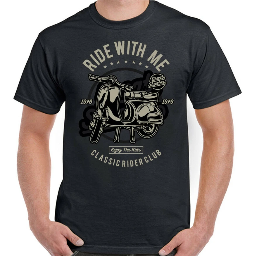 Ride With Me Мужская забавная футболка с изображением scooter мопед Vespa Mod наряд