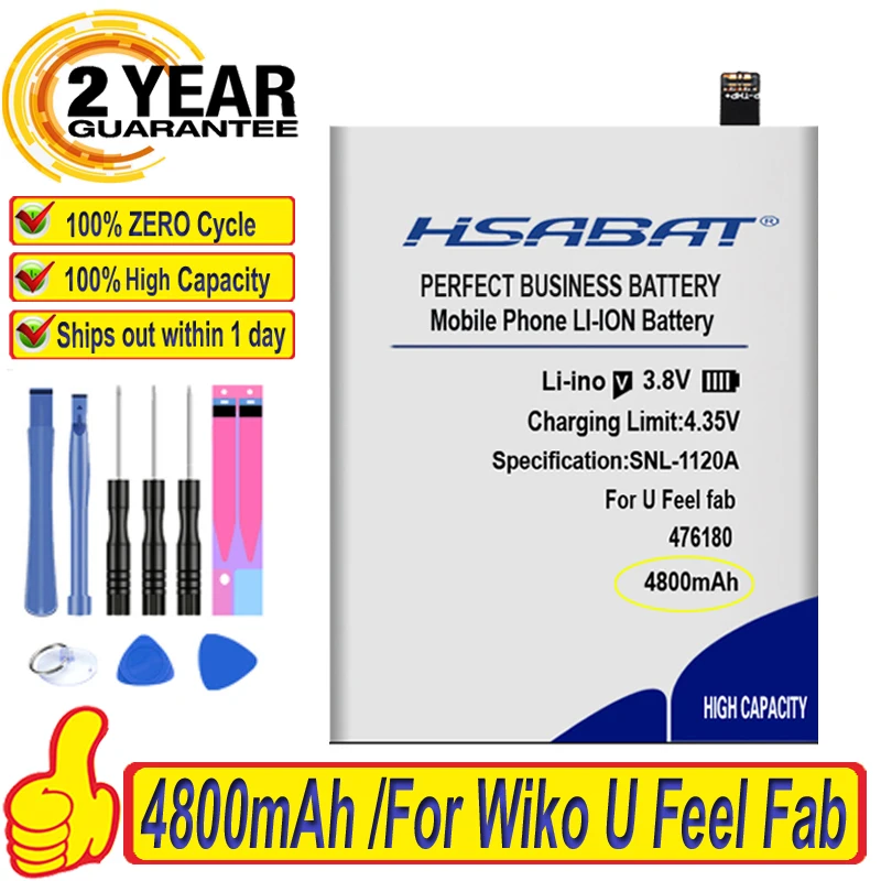 Топ-бренд 100% новый аккумулятор 4800 мАч для Wiko U Feel fab батареи + Бесплатные