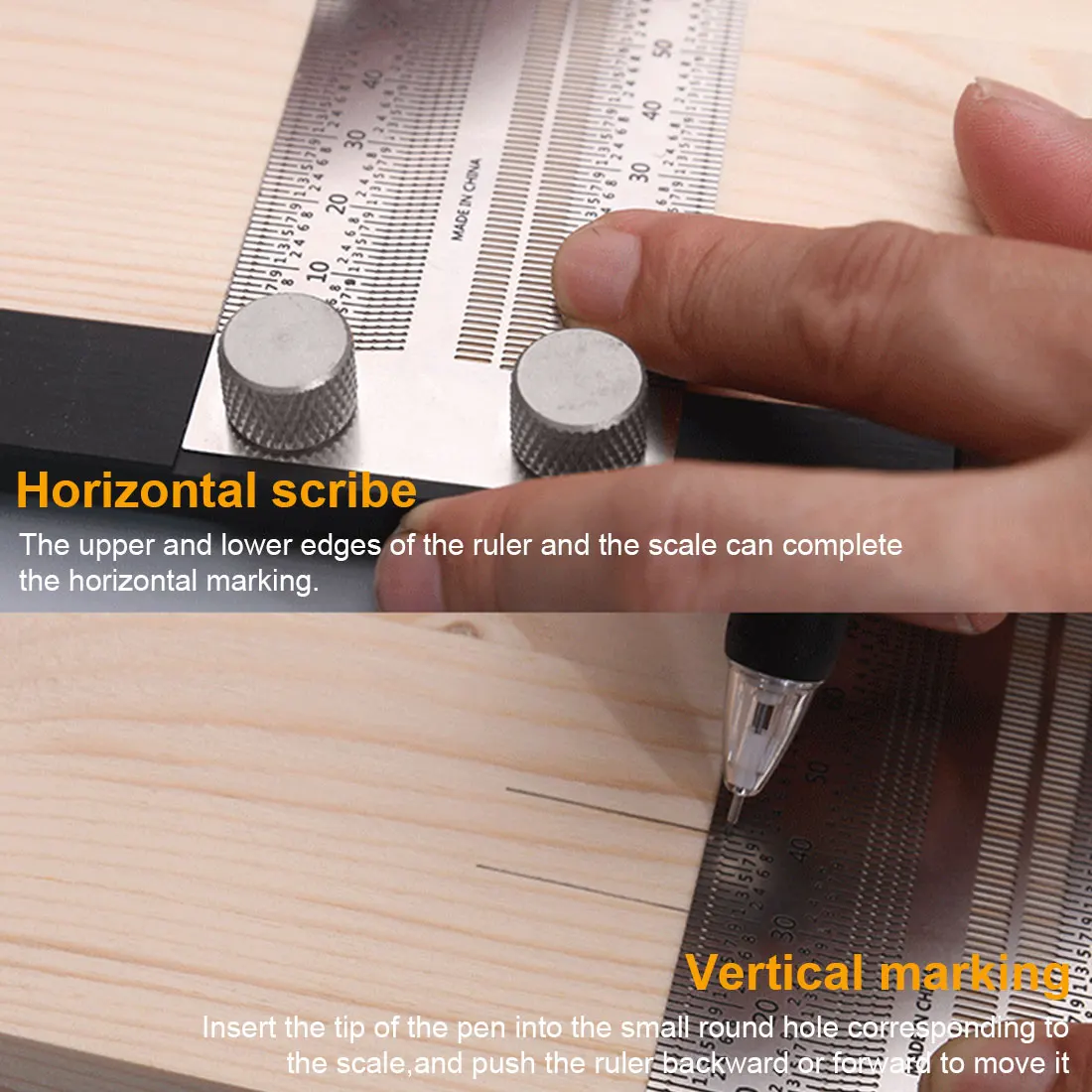 

Stainless Steel Woodworking Tools Measuring Tools High Precision Scale T-shaped Orifice Ruler