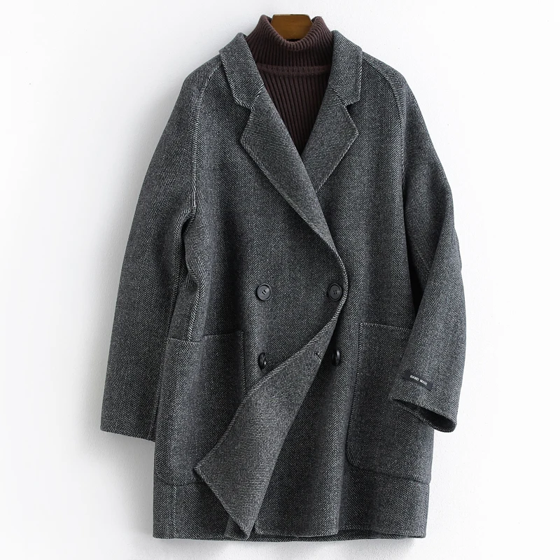 Женское двухстороннее шерстяное пальто свободная куртка в Корейском стиле