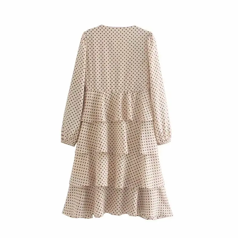 Женское элегантное платье с v-образным вырезом печать в горошек Повседневные