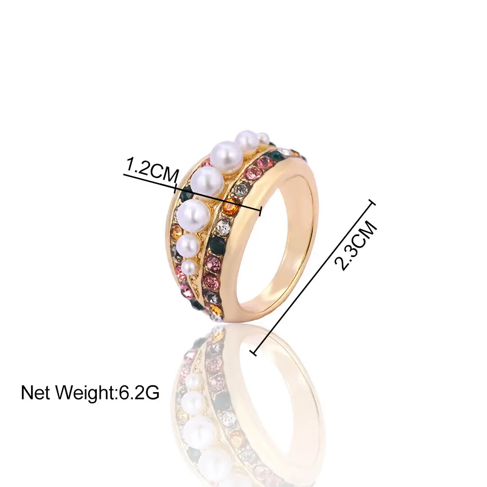 

Trendy Gold Silver Color Imitation Pearls Women's Ring Round Geometry Shiny Crystal Metal Finger Rings Wedding Statement Jewelry