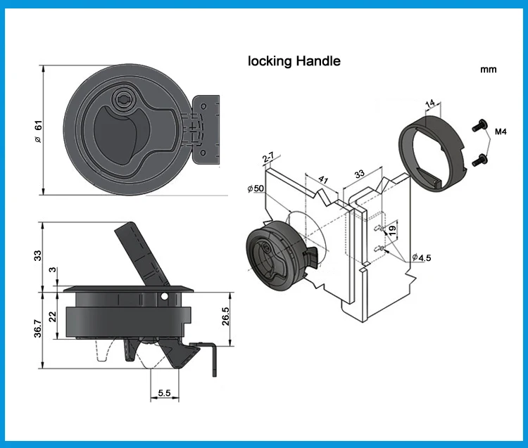 

Black Locking lift handle Deck Flush pull Latch with key can locking marine hardware yacht parts accessories