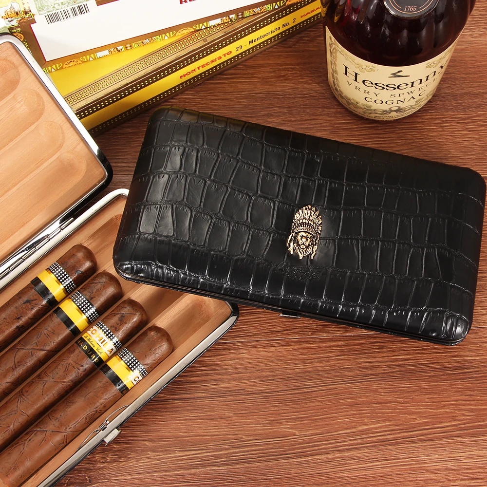 

LUBINSKI Travel Humidor Cedar Wood Leather Cigar Case Hand Bag Style Cigar Humidor Box