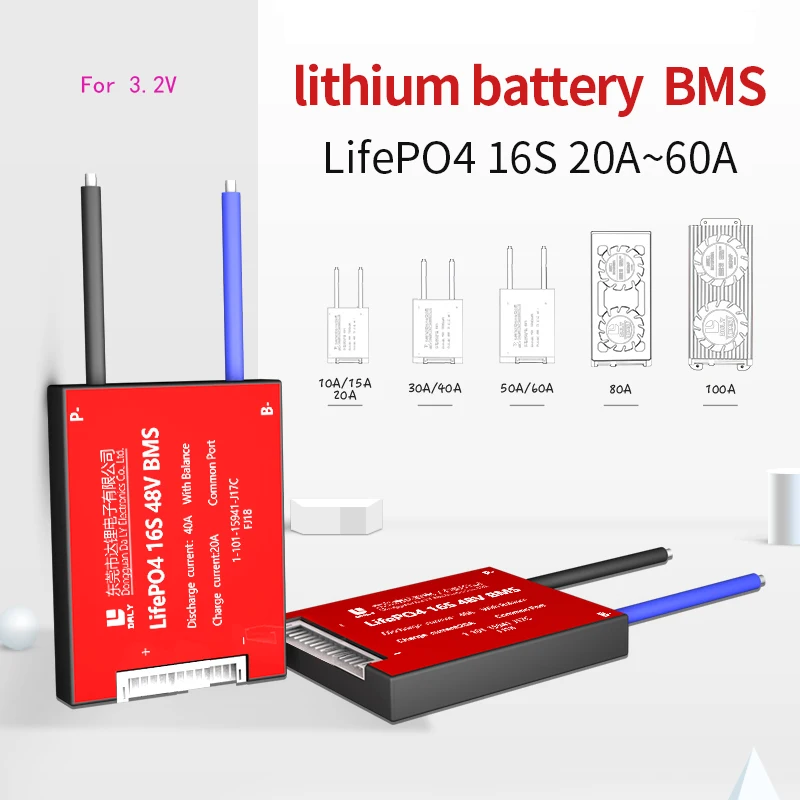 BMS для 3 2 в LiFePO4 16S 48 В 20A 30A 40A 60A18650 PCM Защитная плата батареи со сбалансированным
