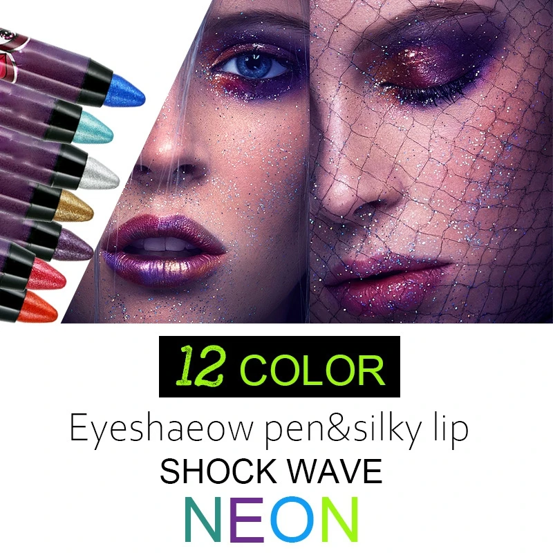 

12 Colors Makeup Long Lasting Glitter Pigmented Eyeshadow Shiny Pearl Eyeshadow Pen Glitter Eyeshadow Stick