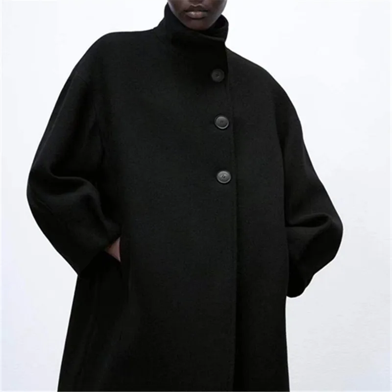 

PB&ZA2022 spring new women's button loose long sleeve French temperament stand collar long coat