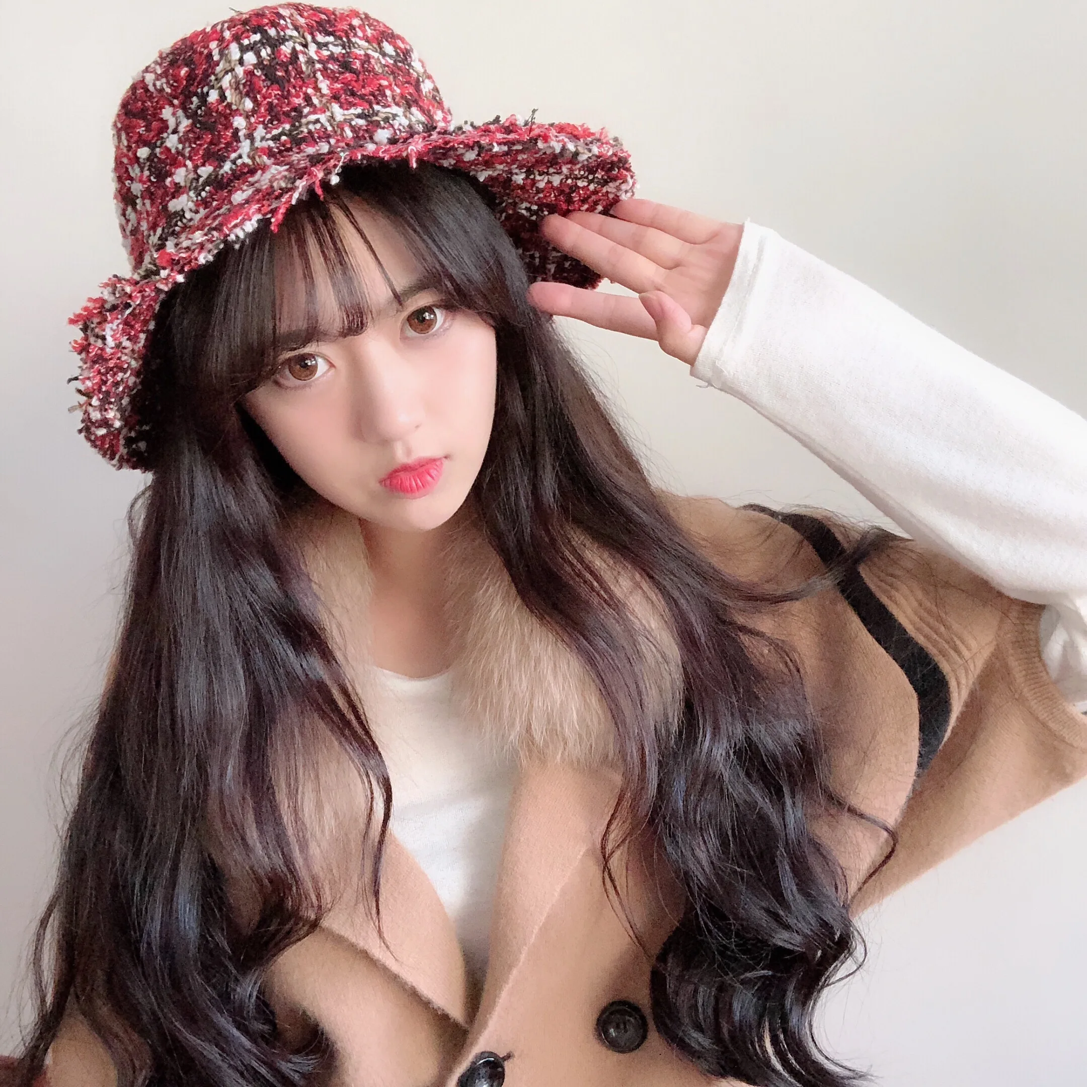 

Панама женская, осенняя, твидовая, в клетку, с потертостями