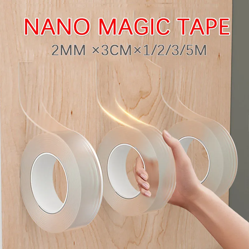 

1M/2M/5M Nano Tape Double Sided Tape Transparent No Trace Reusable Waterproof Adhesive Tape Cleanable Home Gekkotape 2mm Thicken