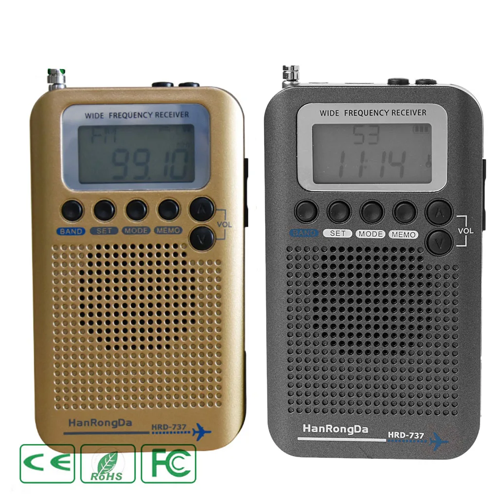 HRD-737 цифровой ЖК-дисплей Полнодиапазонный радио портативный FM/AM/SW/CB/Air/VHF World Band стерео приемник радио с будильником
