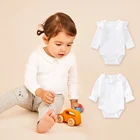 Боди Pureborn для новорожденных, однотонный базовый боди с длинным или коротким рукавом, боди для крещения из органического хлопка с воротником