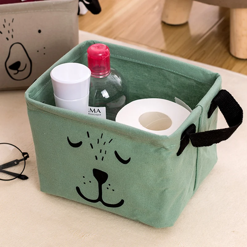 Складные квадратные мини-корзины для хранения из натуральной льна и хлопка