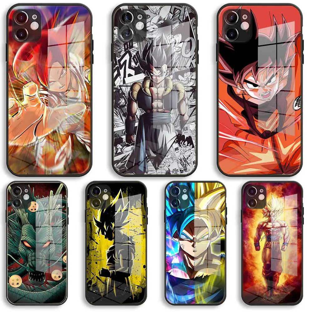 Стеклянный черный чехол для iPhone 12 11 Pro X XS Max XR 8 7 6 Plus SE 2020 S мягкий силиконовый Dragon Ball