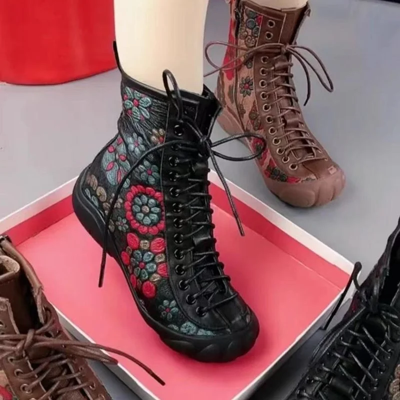 

Ботинки-мартинсы женские в этническом стиле, на молнии сбоку