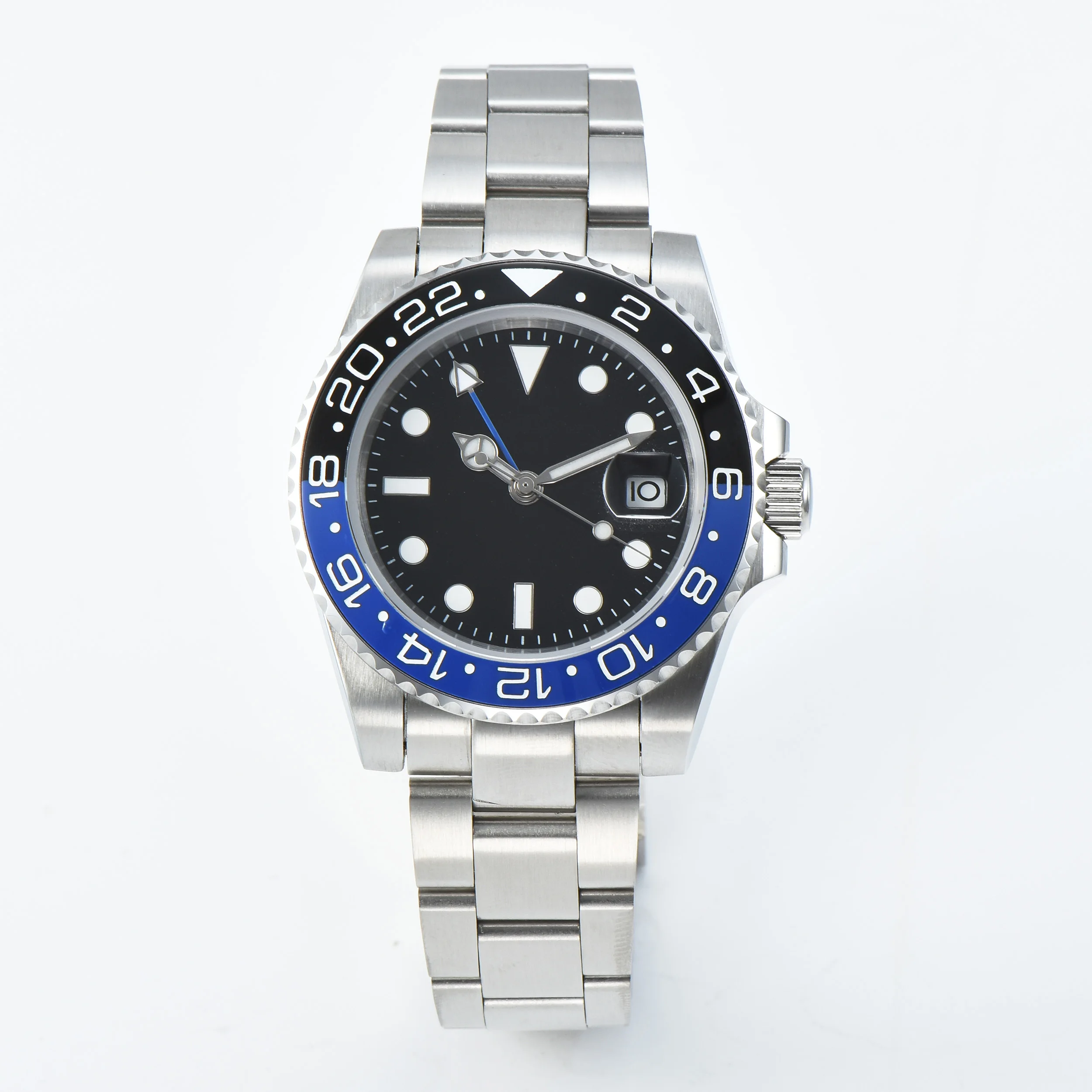 Красный Автоматические часы 40 мм GMT Синий и Красный Безель стерильный циферблат часы с сапфировым стеклом браслет из нержавеющей стали движение A22-22 - Цвет: Красный